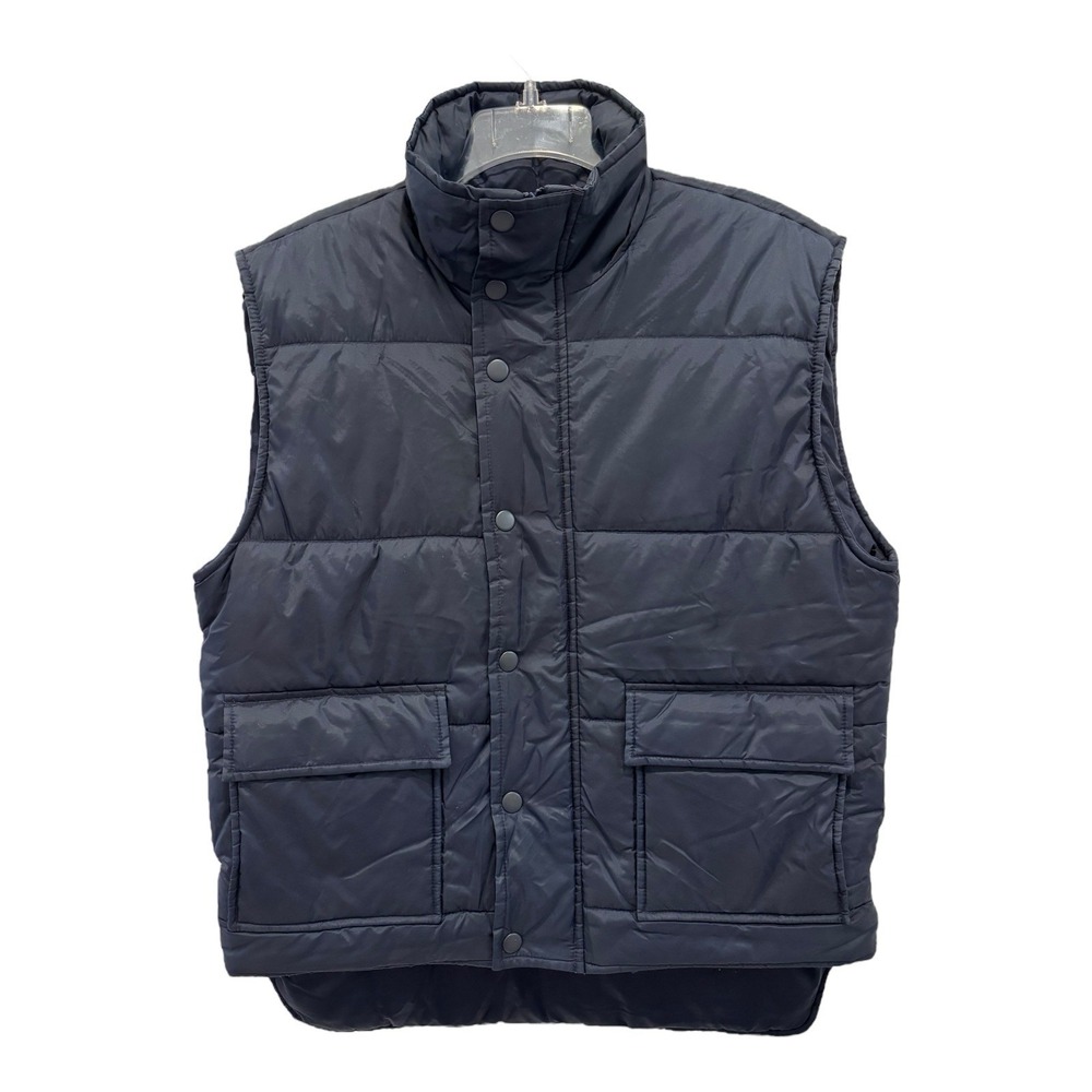 David Taylor Puffer Vest Mens Medium Navy Nylon Insulated Full Zip Snap Pockets